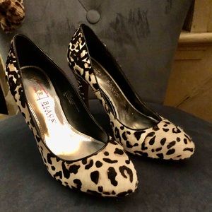 WHBM leopard print calf hair pumps size 7